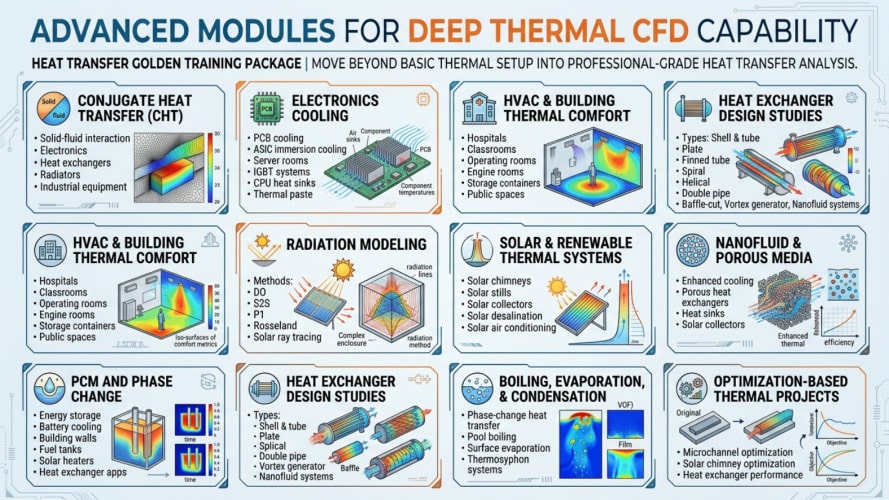 Heat Transfer Golden Training Course: +320 Simulations 8 Advanced Heat Transfer Cfd Modules Included In This Complete Course